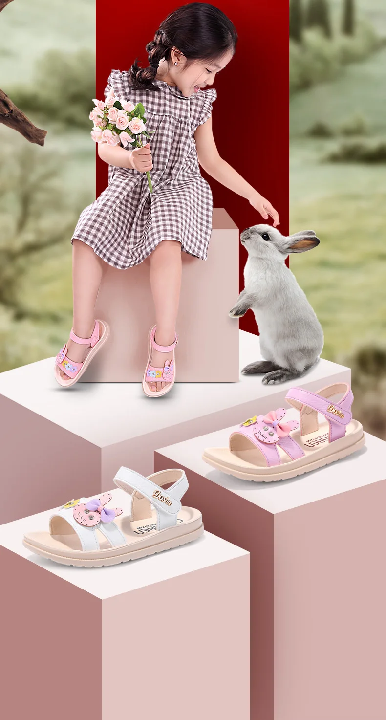 Милые Пляжные сандалии принцессы с бантом и листьями для девочек; детские Нескользящие сандалии на резиновой подошве; детская летняя обувь; размеры 27-37