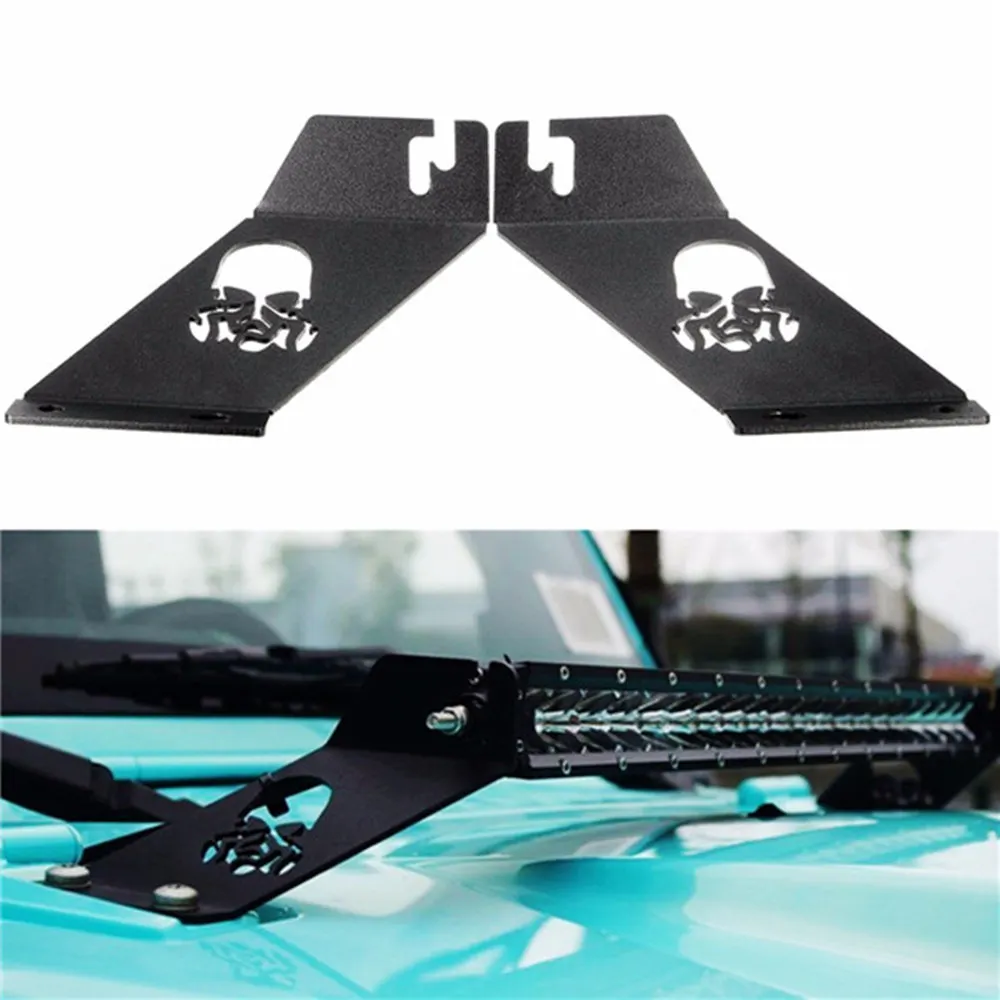 

For 2007-UP Jeep Wrangler JK LED Light Bar Skull Hood Mounting Brackets Fit 20-22" Straight LED Work Light Bar