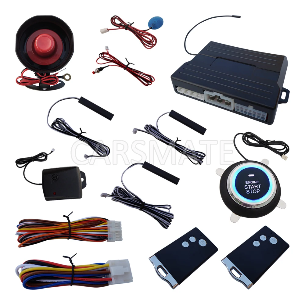 

Smartkey PKE Car Alarm System Passive Keyless Entry Auto Central Lock Unlock Push Start Stop with 3pcs Antennas & Reset Switch
