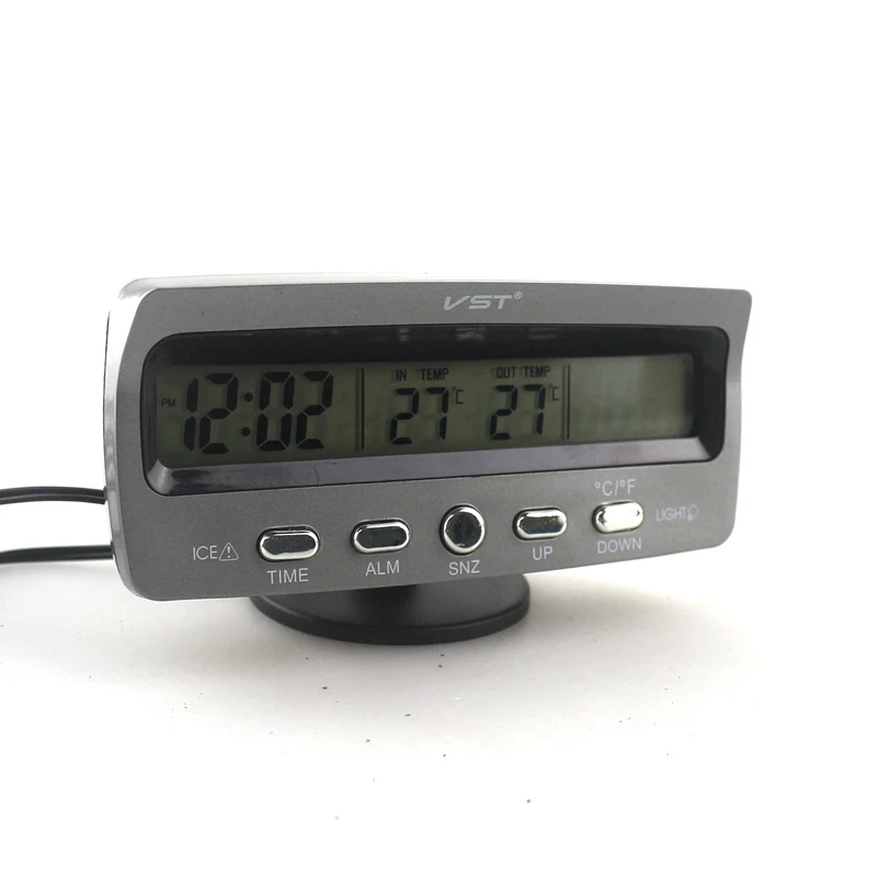  Car Thermometer Voltmeter Auto Indoor Outdoor Termometro Temperature Voltage Meter Alarm Clock VST7