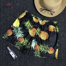 Новинка, пляжные шорты с принтом ананаса для мужчин, праздничная пляжная одежда высокого качества, Быстросохнущий материал, мягкие мужские шорты