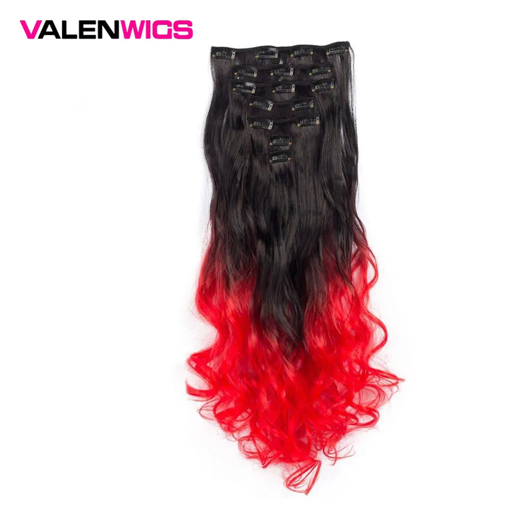 Valenwigs 2" 130 г волнистые 7 шт./компл. Клип В синтетических волос для наращивания женщин поддельные волосы кусок натуральный Омбре волос термостойкие