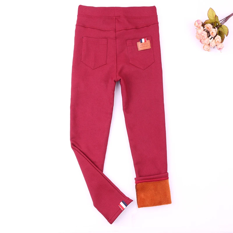 Новые зимние вельветовые утепленные леггинсы для девочек эластичные детские облегающие брюки для девочек с эластичной резинкой на талии, детская одежда из хлопка штаны для девочек - Цвет: wine red
