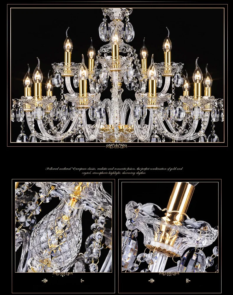 Luz do Candelabro de Cristal Moderna Grande Lustres Luxo Moderno Lustre Iluminação Moda Ouro Transparente k9 Cristal 6 light socket lamp