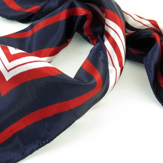 

5x Lady Dark Blue Red White Stripe Print Square Kerchief Neck Scarf