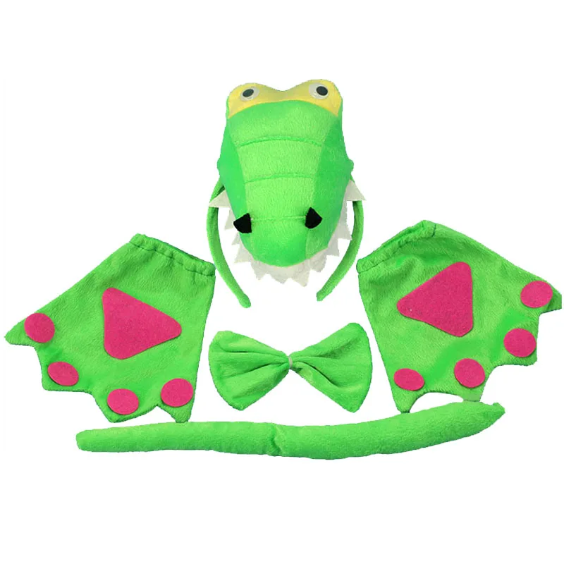 Children Adults Animal 3D Green Dinosaur Headband Bow Tie Tail Paws