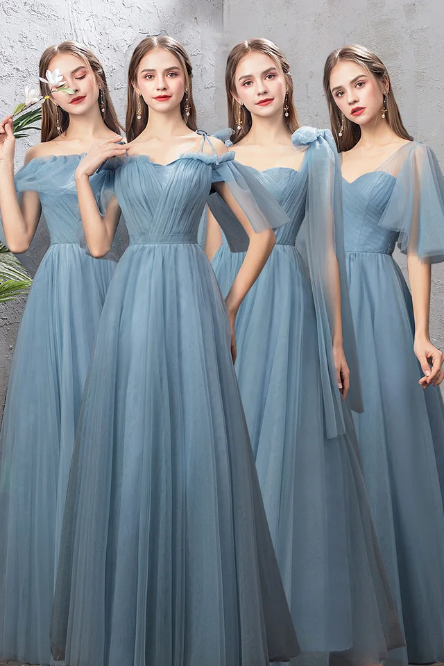dusty blue bridesmaid dresses long