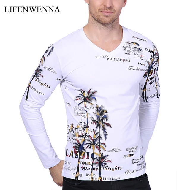 2018 New Fashion Brand Men T Shirts Coconut Island Print V