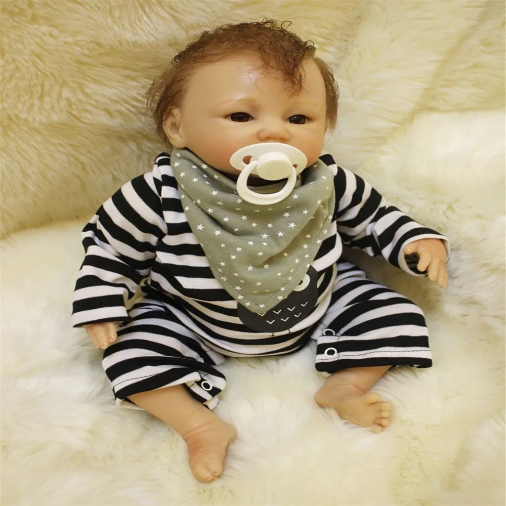 

SanyDoll 19 inch 49 cm Silicone baby reborn dolls, lifelike doll reborn Lovely striped doll festival gifts