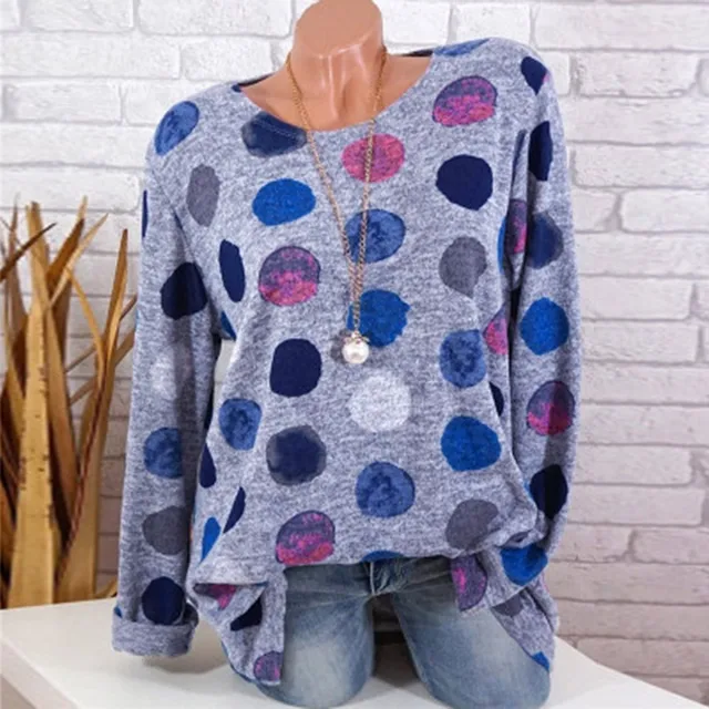 Best Offers Sexy autumn winter Women's Fashion Long Sleeve V-neck Tops Polka Dots Casual Loose Blouse Shirt Plus SIze Femme Clothes#GHC