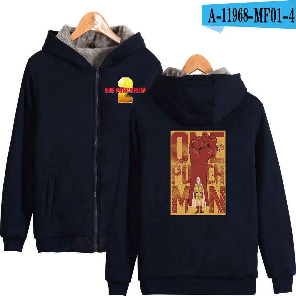 Новая зимняя мода One Punch Man аниме мультфильм с капюшоном для мужчин и женщин молния толстовки куртка с длинным рукавом на молнии толстовки Топы - Цвет: 4