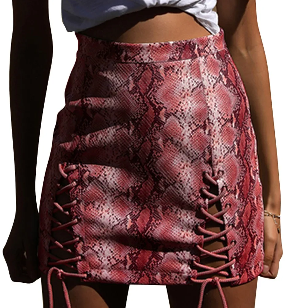 Женская облегающая юбка с принтом змеи, Женская мини-юбка с завышенной талией, облегающая Клубная юбка, приталенная юбка, юбка для бюста в стиле ретро, Faldas Mujer, юбка для бюста - Цвет: Красный