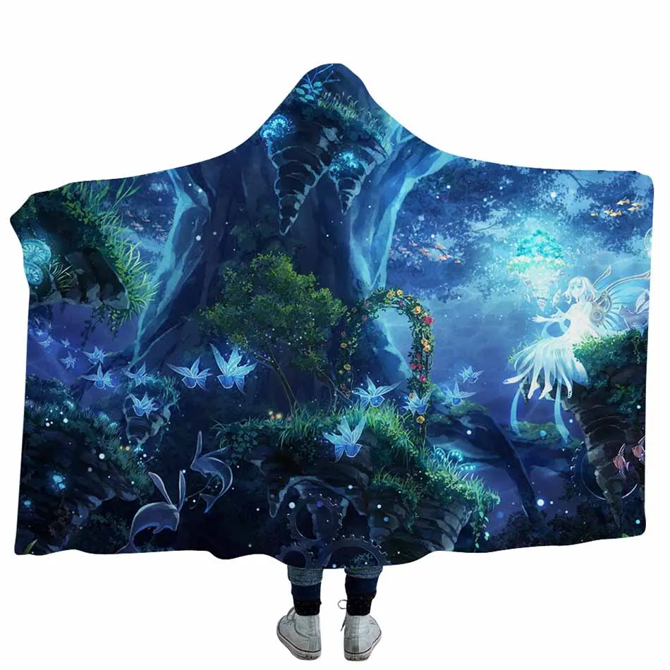 Custom Pattern 3D Printed Plush Hooded Blanket for Adults Kid Warm Wearable Fleece Throw Blankets | Дом и сад