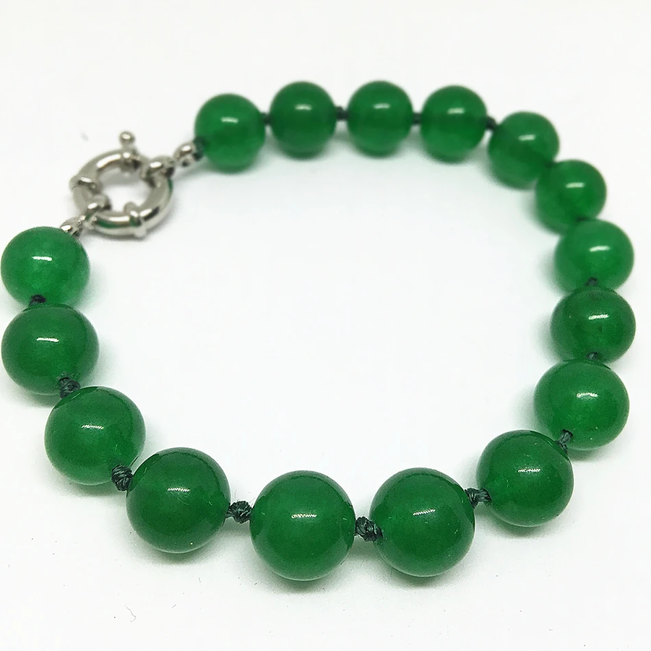 

High grade 8,10,12mm Malaysia green jades chalcedony bracelet round beads unisex new fashion charms jewelry making 7.5inch B1528