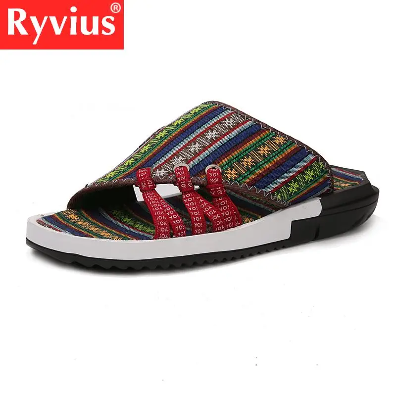 Ryvius 2019 новые летние модные мужские тапочки Слип Ретро стиль многоцветный комфорт