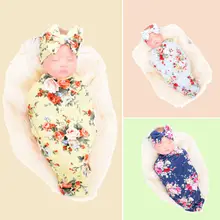 Сплошной для новорожденного ребенка пеленки с цветами для завёртывания для пеленания спальный мешок повязка на голову комплект из 2 предметов хлопок мягкий высокое количество