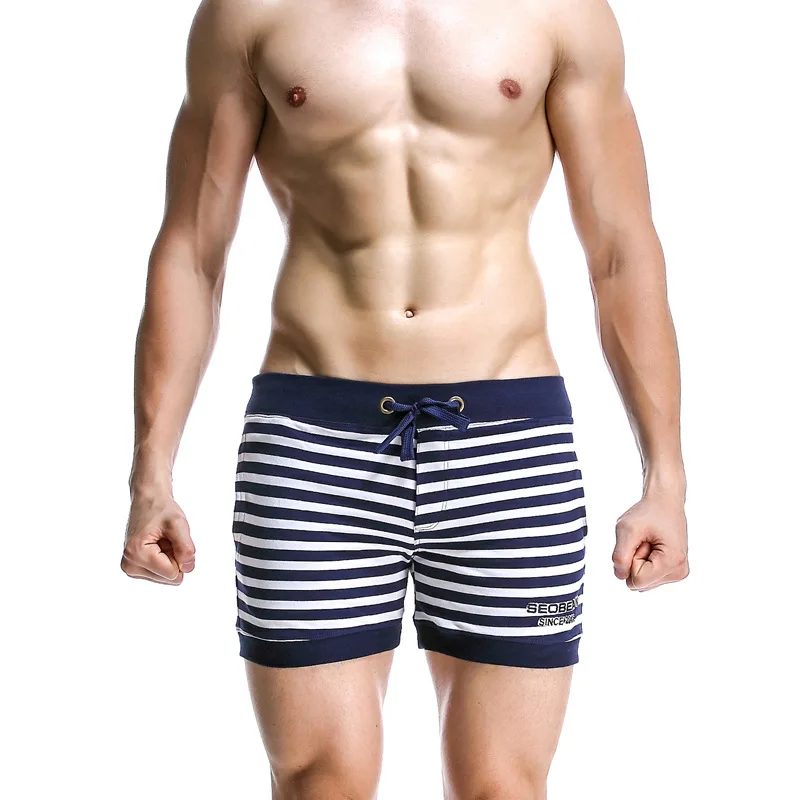 Мужские шорты летние короткие полосатые домашние шорты с карманом сбоку - Цвет: navy