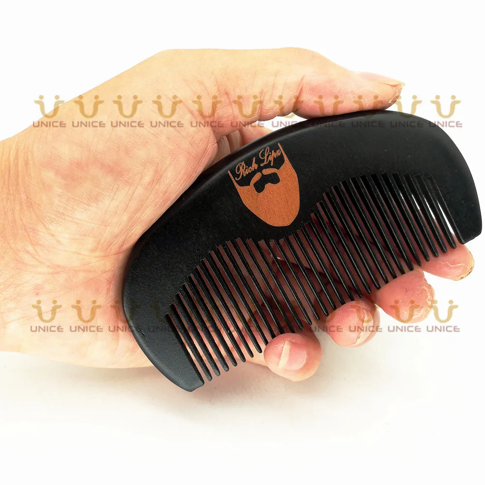 100pcs/lot Wooden Black Comb& Gift Velvet Pouch Customized LOGO Wood Black Beard Comb Hair Combs for Men Grooming Promotion