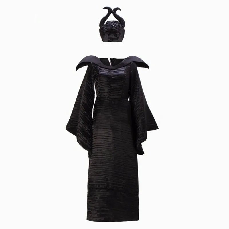 Горячая ведьма костюм маскарад королева костюм Взрослый женский сексуальный взрослый ведьма длинное черное платье в Хэллоуин