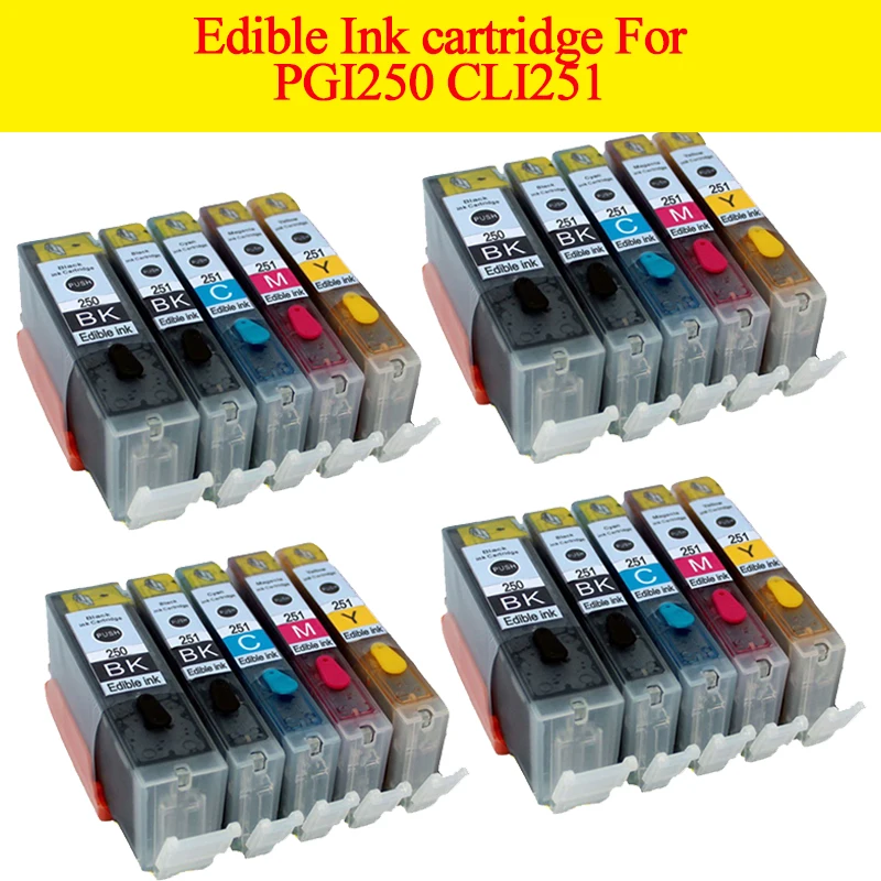 20pcs PGI250 CLI251 PGI 250 xl картридж со съедобными чернилами для canon Pixma MG5422 MG5520 MG5522 MG5620 MG6420