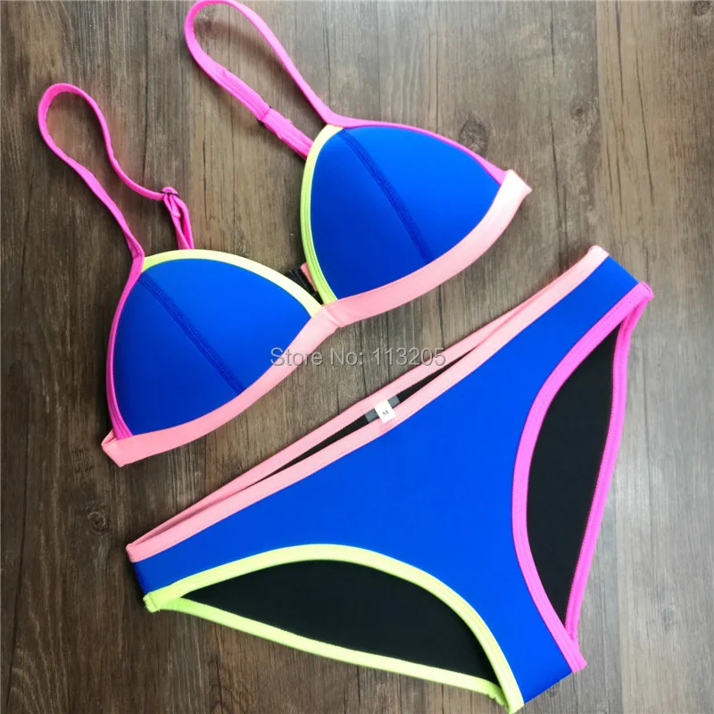 

2019 Neon Color Bandage Women Neoprene Bikini Set Biquini Triangle Neoprene Swimsuit Push Up Bra Brand Swimwear Bathing Suit