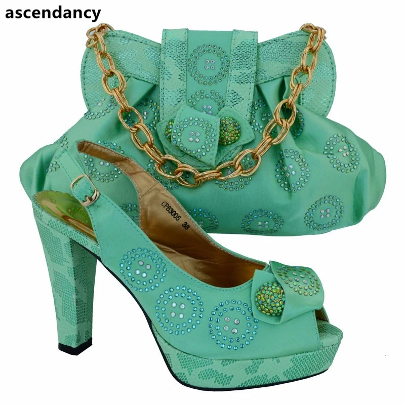 water Bolso Rosado Con Bolsa Color Para Zapatos Bolsas Nigeriano Boda La Juego Green A Alta Decoradas Rhinestone Verde Conjunto Calidad De Y amarillo fHwHqP1