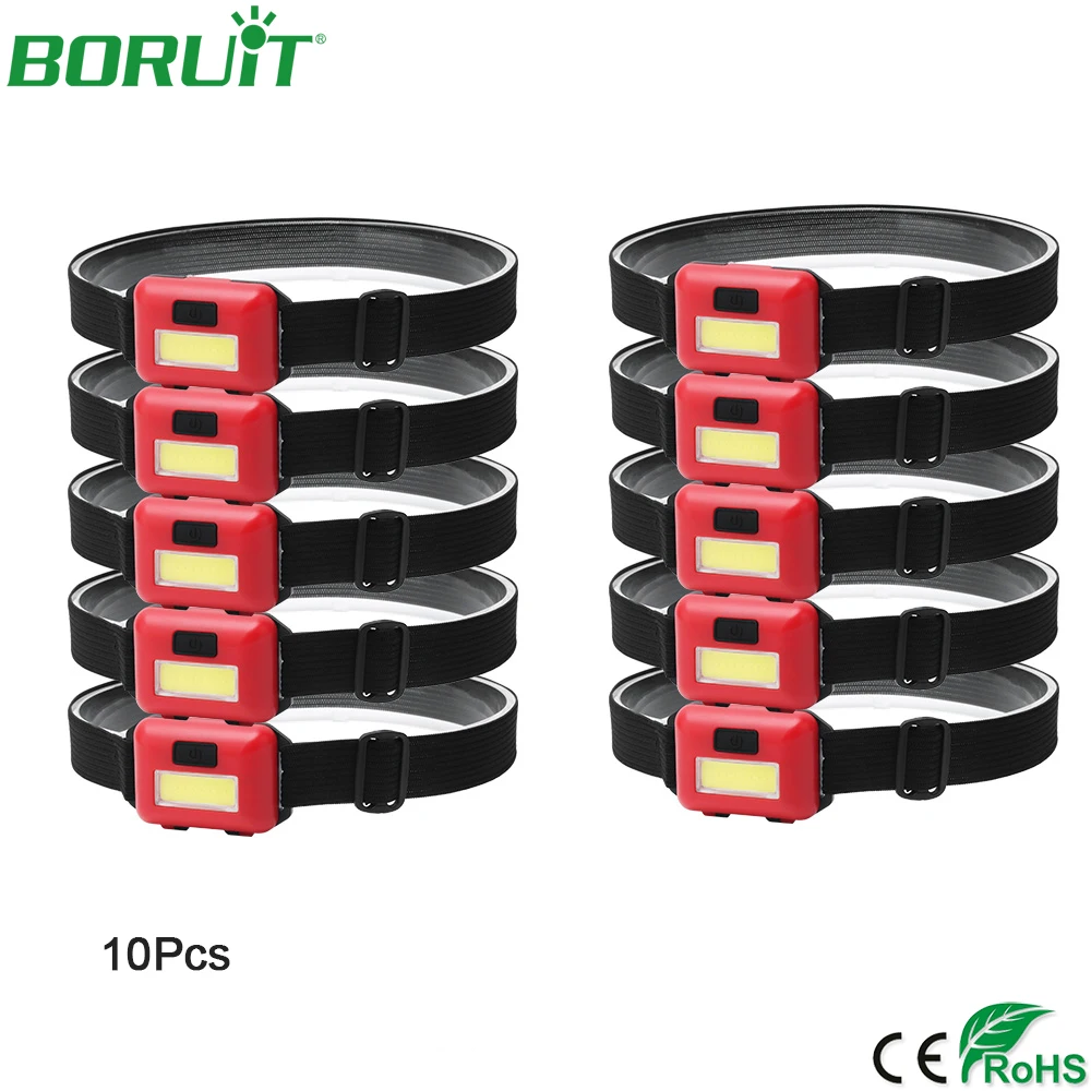 

BORUiT 10Pcs COB LED Mini Headlamp Flashlight 3 Modes Portable Headlight Lantern Camping Hunting Night Fishing Head Torch Light