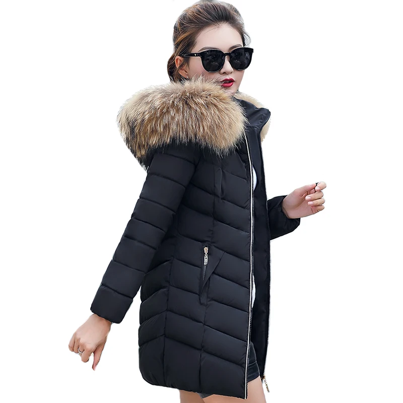 2018 New Arrival Women Winter Jacket With Fur Collar Hooded Ladies Coat Long Parka Parkas