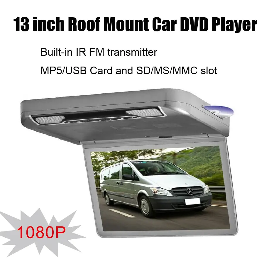 1080P 13 inch Roof Mount Car DVD Player with built in IR FM transmitter