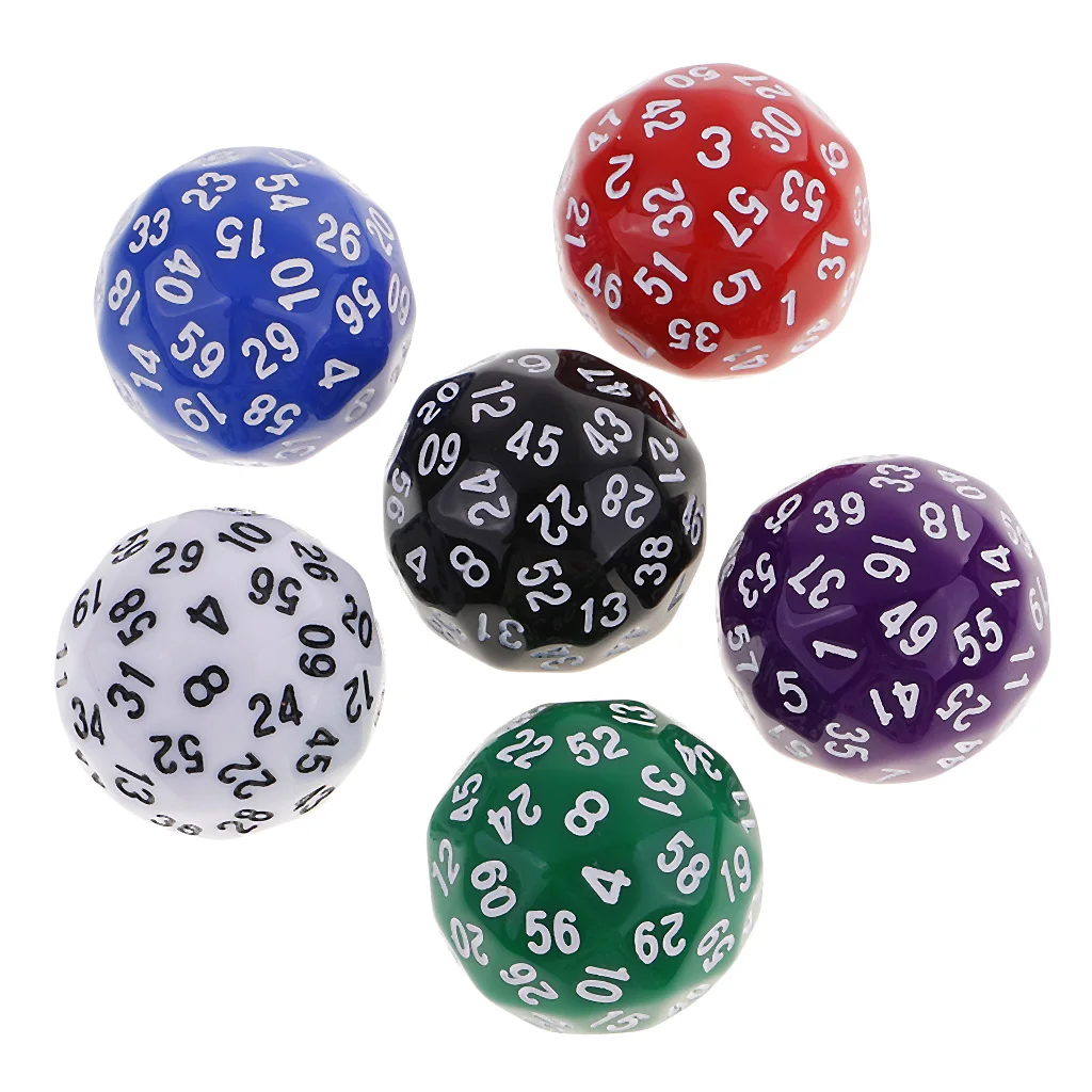 6 Pcs 60 Sided Dice D60 Polyhedral Dices Dungeon & Dragons RPG Board Game for Funny Family Housework Game Family Kids Pub Club