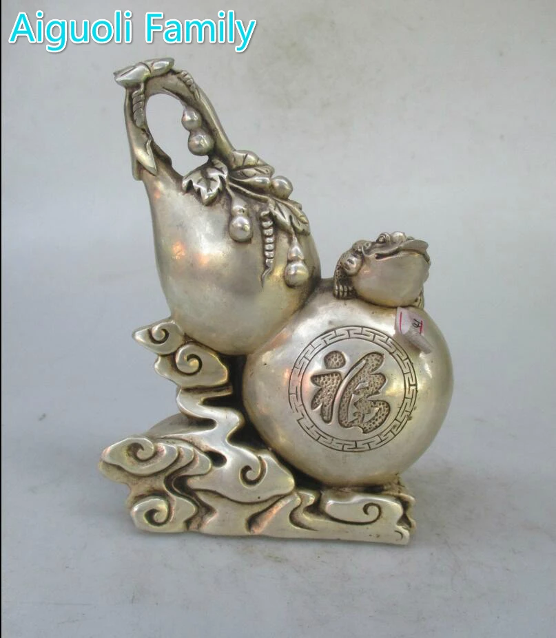

Collectible Home Decorated Chinese Old Handwork Tibet Silver Carved Gourd Statue/Fengshui sculpture