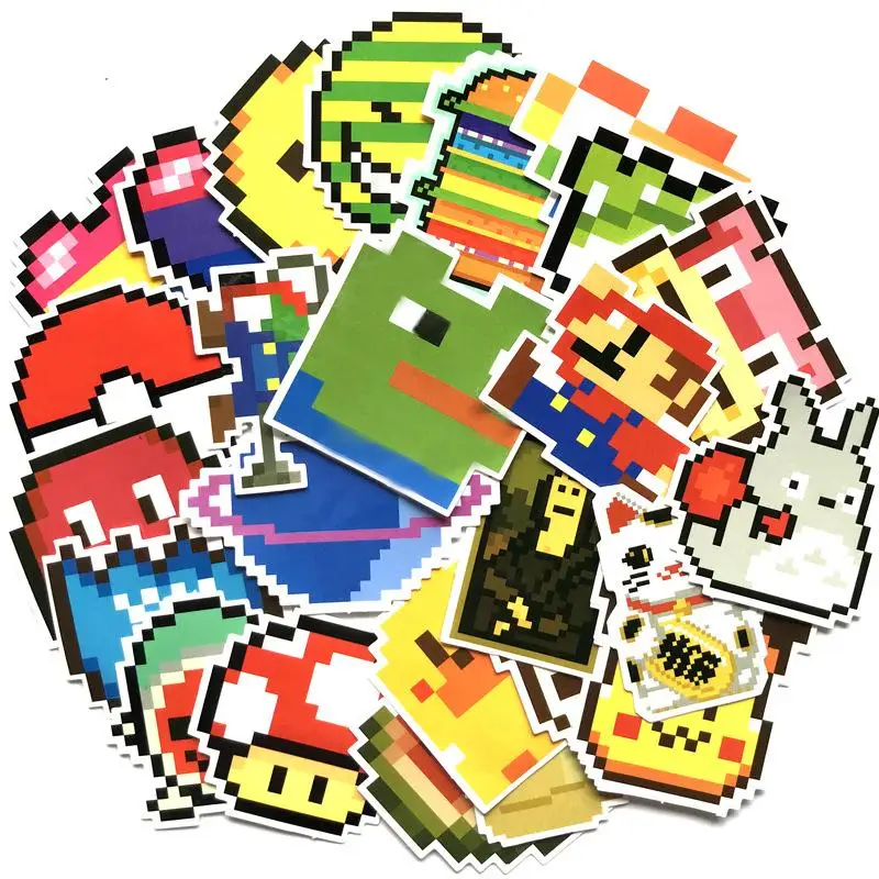 

25pcs/Lot Pixel Stickers Enfant Funny Cartoon Graffiti Sticker Scrapbooking Moto Suitcase Guitar Waterproof Skateboard Stickers