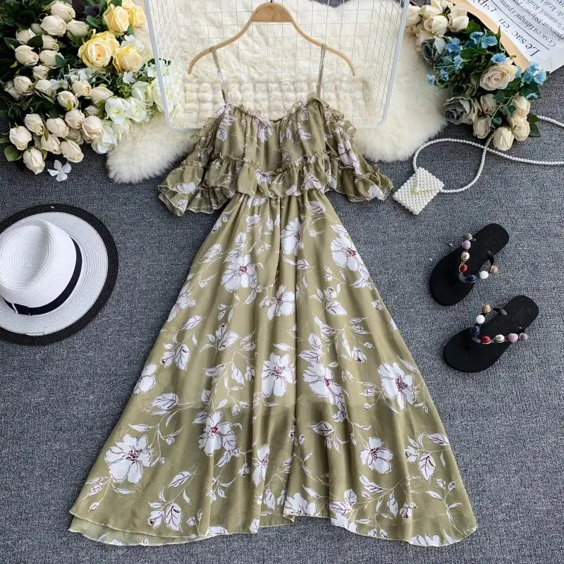 ALPHALMODA منتجع الشيفون ثوب مطبوع قصيرة الأكمام خارج الكتف منتصف العجل النساء الصيف العطل عارضة الشاطئ Vestidos ALPHALMODA منتجع الشيفون ثوب مطبوع قصيرة الأكمام خارج الكتف منتصف العجل النساء الصيف العطل عارضة الشاطئ Vestidos