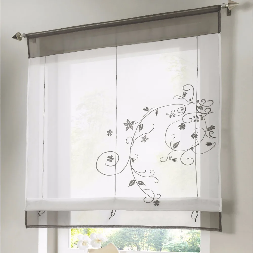Cortinas para Cozinha Cortina de Café Romana Cortina Acabado Cortina Rústico Bordado Elevável Altura Gaze Pequena Dl005 & 3
