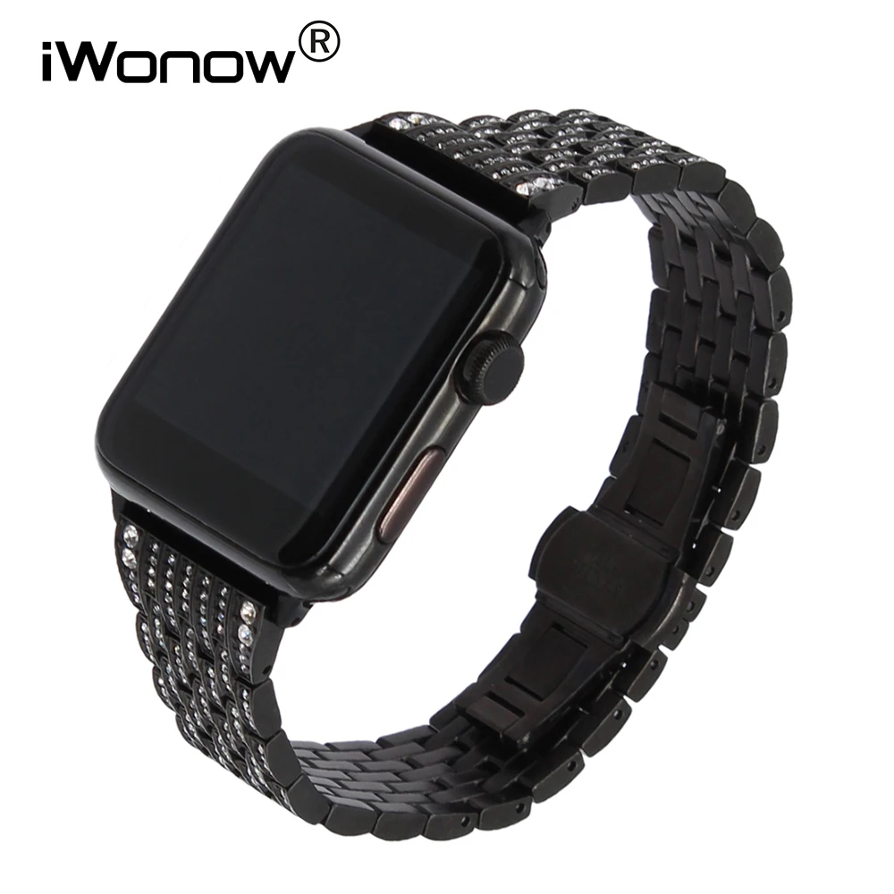 Стразы Алмазный ремешок для часов iWatch Apple Watch 38/40/42/44 мм Series 5 4 3 2 1 из нержавеющей