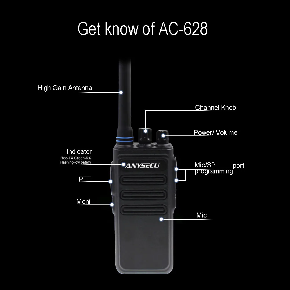 Высокая мощность 12 Вт дальние рации ANYSECU AC-628 UHF беспроводной домофон аналоговый 16CH скремблер двухстороннее радио