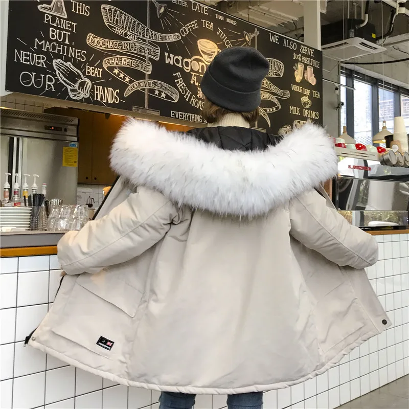 2018 зимнее пальто Для женщин Корейский Новый BF Свободные оснастки хлопка Костюмы куртка Женский утолщение Harajuku большой меховой воротник