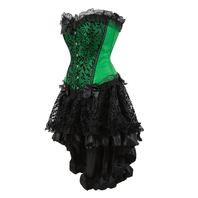 Женский Готический корсет на талию, корсет с высокой талией, новинка, черное платье вамп в стиле стимпанк, винтажная кружевная атласная юбка размера плюс S-6XL