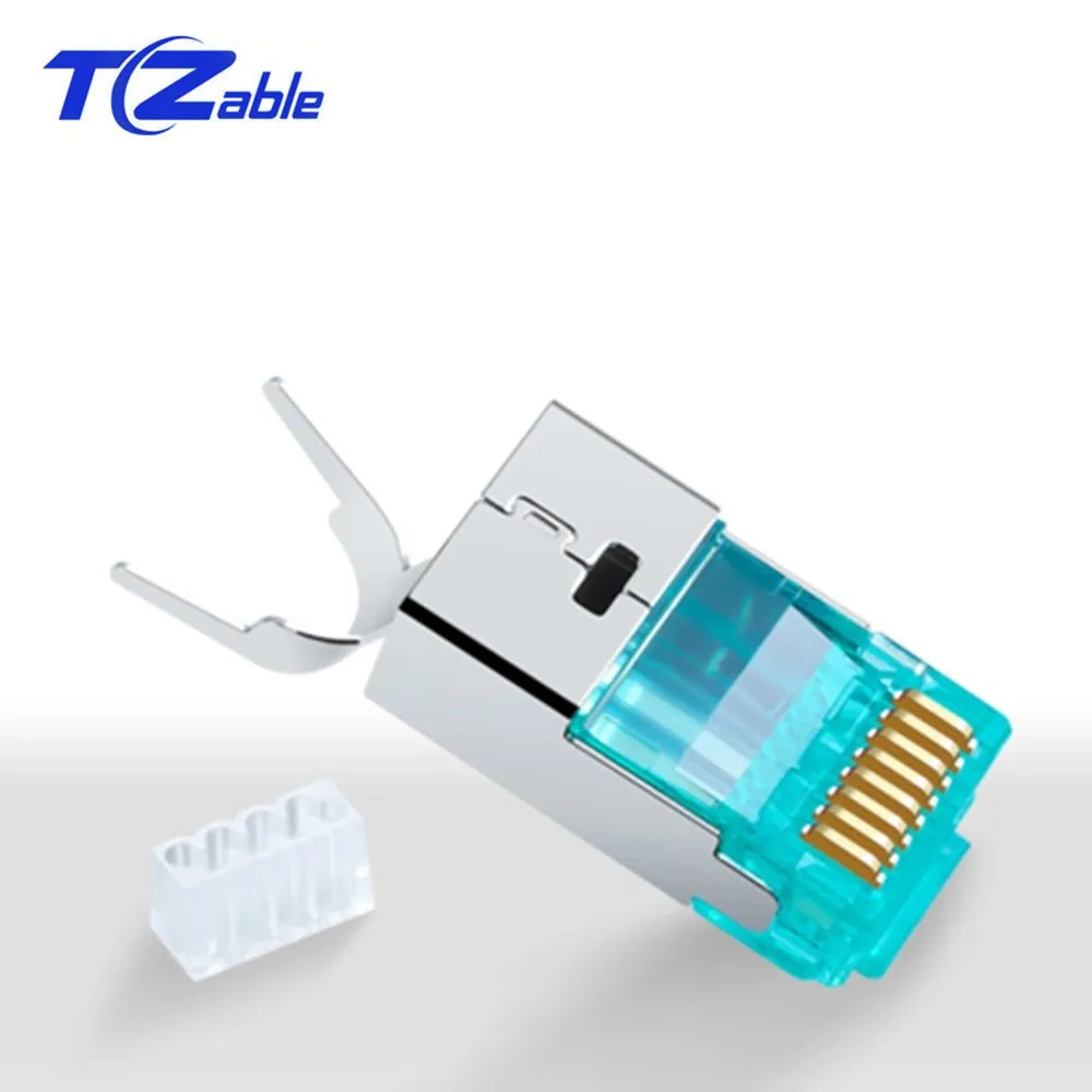 

RJ45 Network Cable Crystal Head Six Seven Network Gold-Plated Connector Pure Copper Shield Adapter Mouth 1. 5MM Copper Shell