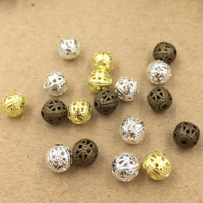 

100pcs 3 Colors 4mm 6mm 8mm Copper Material Spacer Beads Hollow Beads Charm For Bracelets Necklace