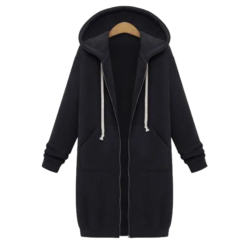 Fashion 2018 Oversized Autumn Women Long Hoodies Solid Zipper ...