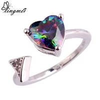 lingmei Wholesale Heart Shape Mysterious Rainbow White Topaz AAA Silver Ring Size 6 7 8 9 10 11 Women Men Jewelry Finger Rings