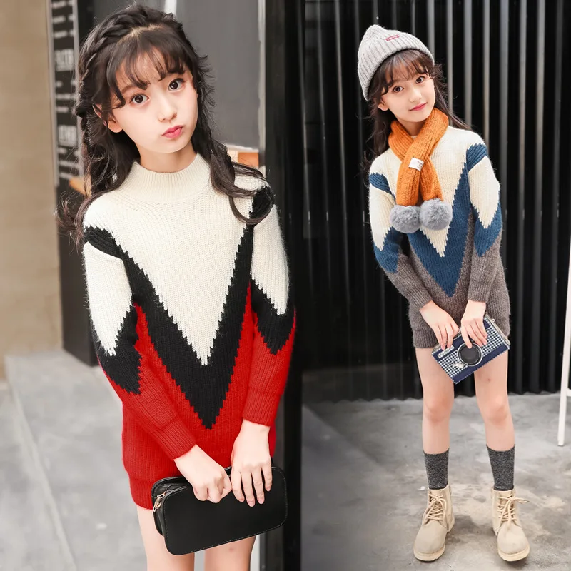 

Girls' Clothing 2018 Autumn and Winter New Korean Version of The Long Section of The Head Knitted Sweater Line Wind Jacket