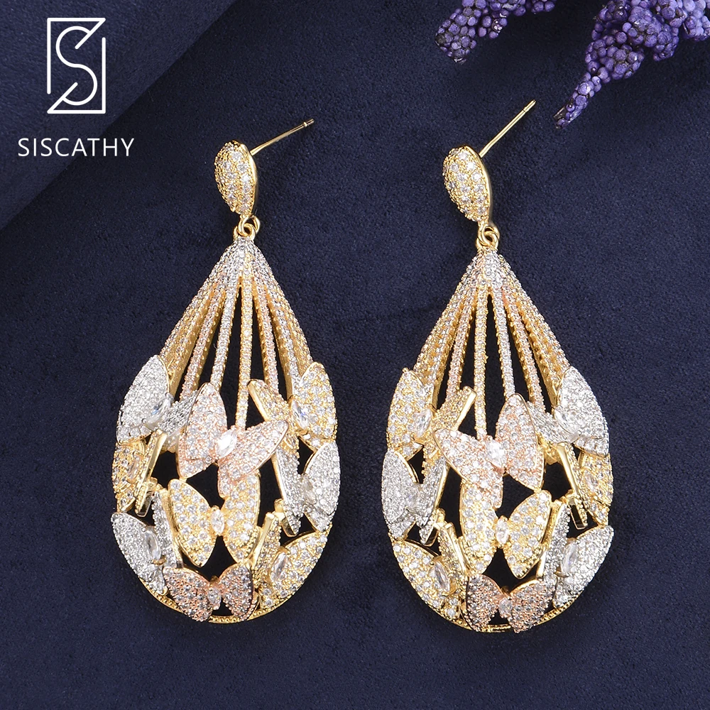 

Trendy Drop Shape Butterfly Hollow Drop Dangle Earrings AAA Cubic Zirconia Paved Wedding Engagement Earrings Jewelry
