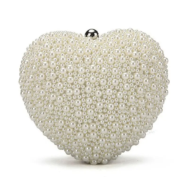 

Christmas Gift Heart Shape Pearl Beading Evening Bag Bridal Clutch Purse Wedding Banquet Handbags Girls Funny Clutches XA807A