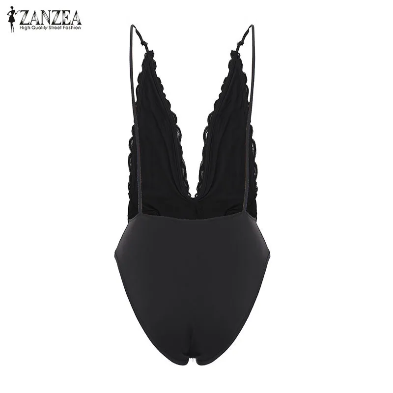 ZANZEA الصيف أزياء مثير السروال القصير المرأة بذلة العميق V الرقبة أكمام السباغيتي حزام عارية الذراعين Playsuits الدانتيل الصلبة داخلية