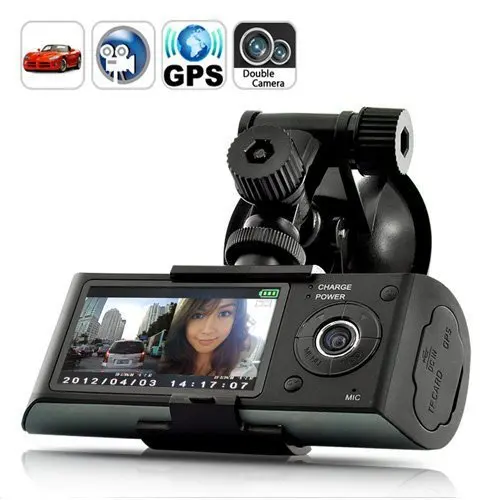Автомобильный Камера X3000 gps DVR камера с двумя объективами Камера 2," ЖК-дисплей Экран Автомобильный видеорегистратор в черном корпусе с gps регистратор и G-sensor