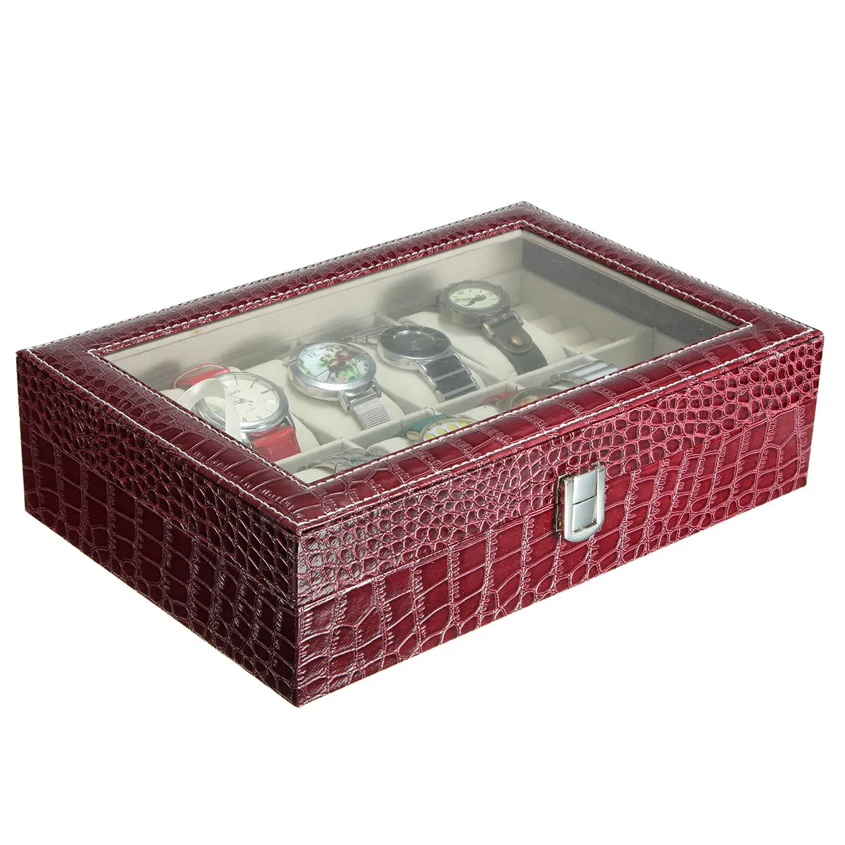 

10/12 Grids Retro Brawn PU Watch Organizer Box Casket Watch Display Case Durable Packaging Holder Jewelry Collection Storage
