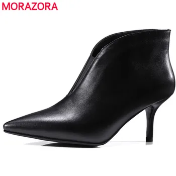 

MORAZORA Thin heels shoes woman genuine leather boots two colors fashion shoes ankle boots for women top quality