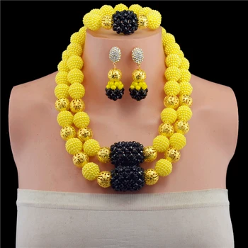 

African Crystal Beads Jewelry Set Wholesale Fashion Yellow Black Nigerian Wedding Beads Jewelry Set Free Shipping 10099